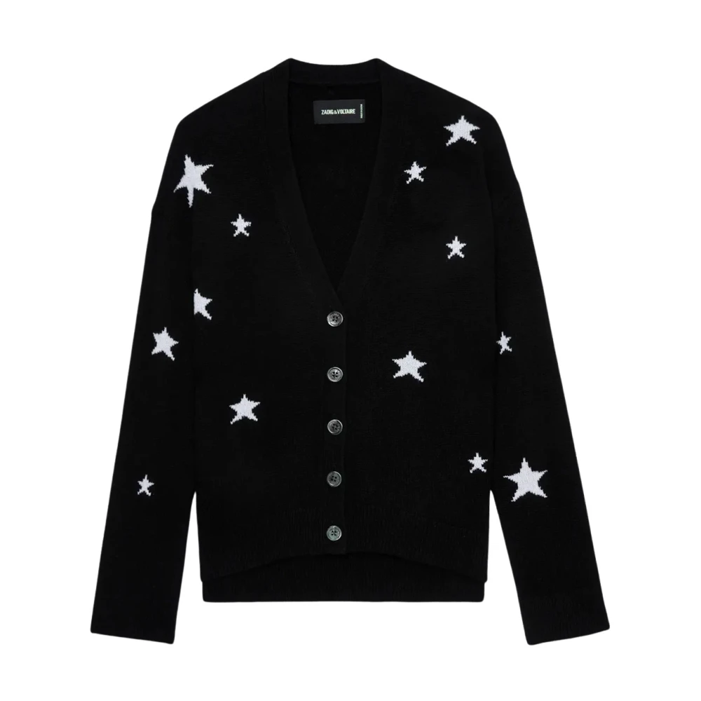 Zadig & Voltaire Zwarte Kasjmier Sterrenpatroon Jas Black Dames