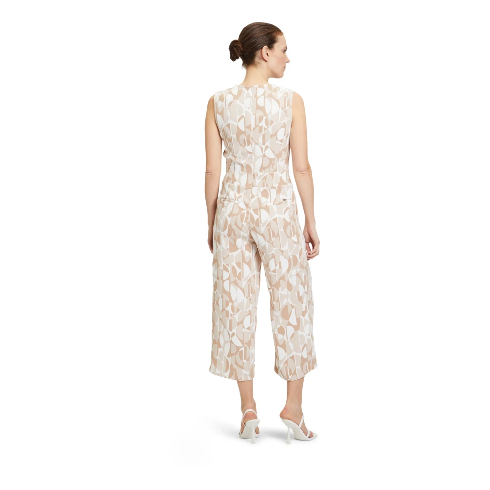 Betty & Co Mouwloze Multicolor Jumpsuit met Strikceintuur Beige Dames