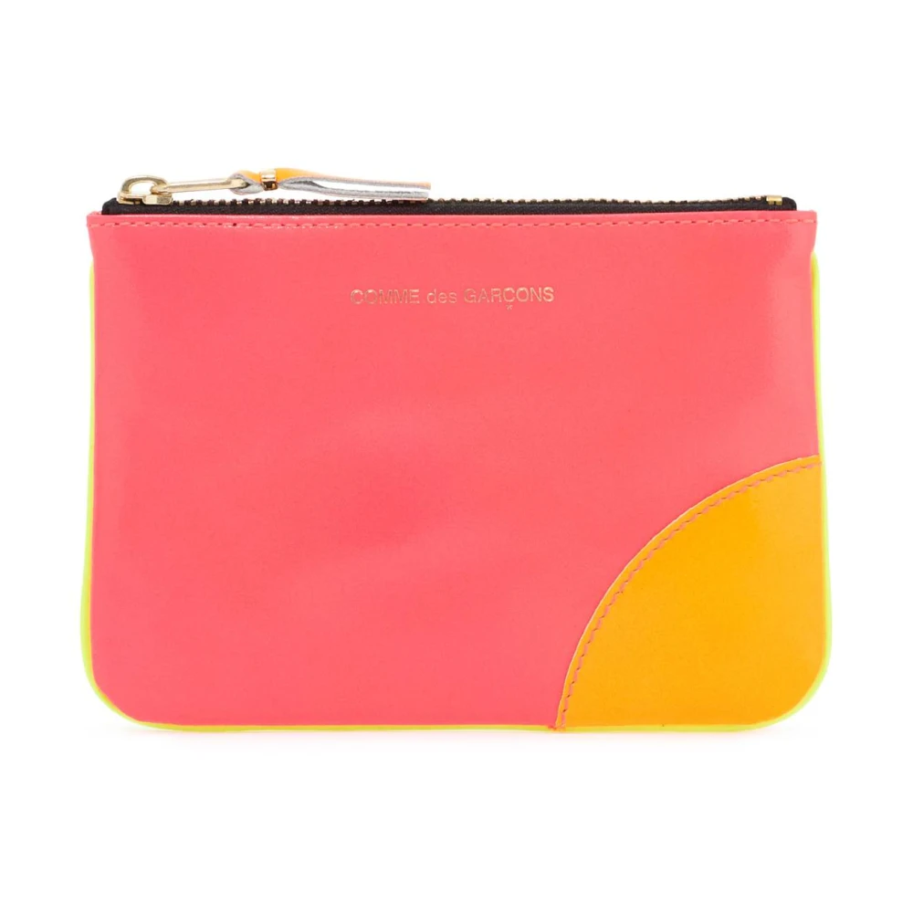 Comme des Garçons Fluorescerende leren etui met gouden logo Pink Dames
