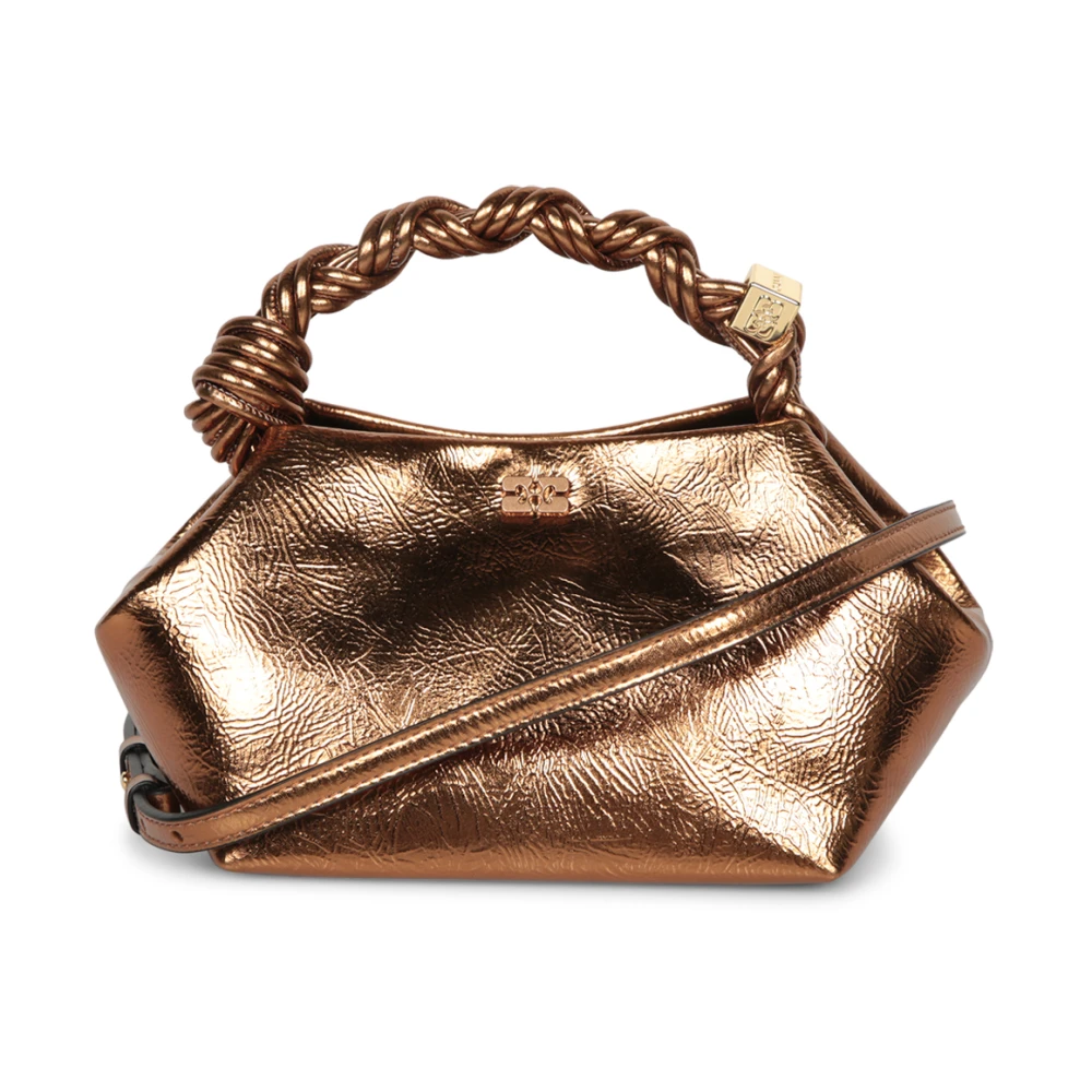 Ganni Bronzen Leren Tas met Gevlochten Handvat Yellow Dames