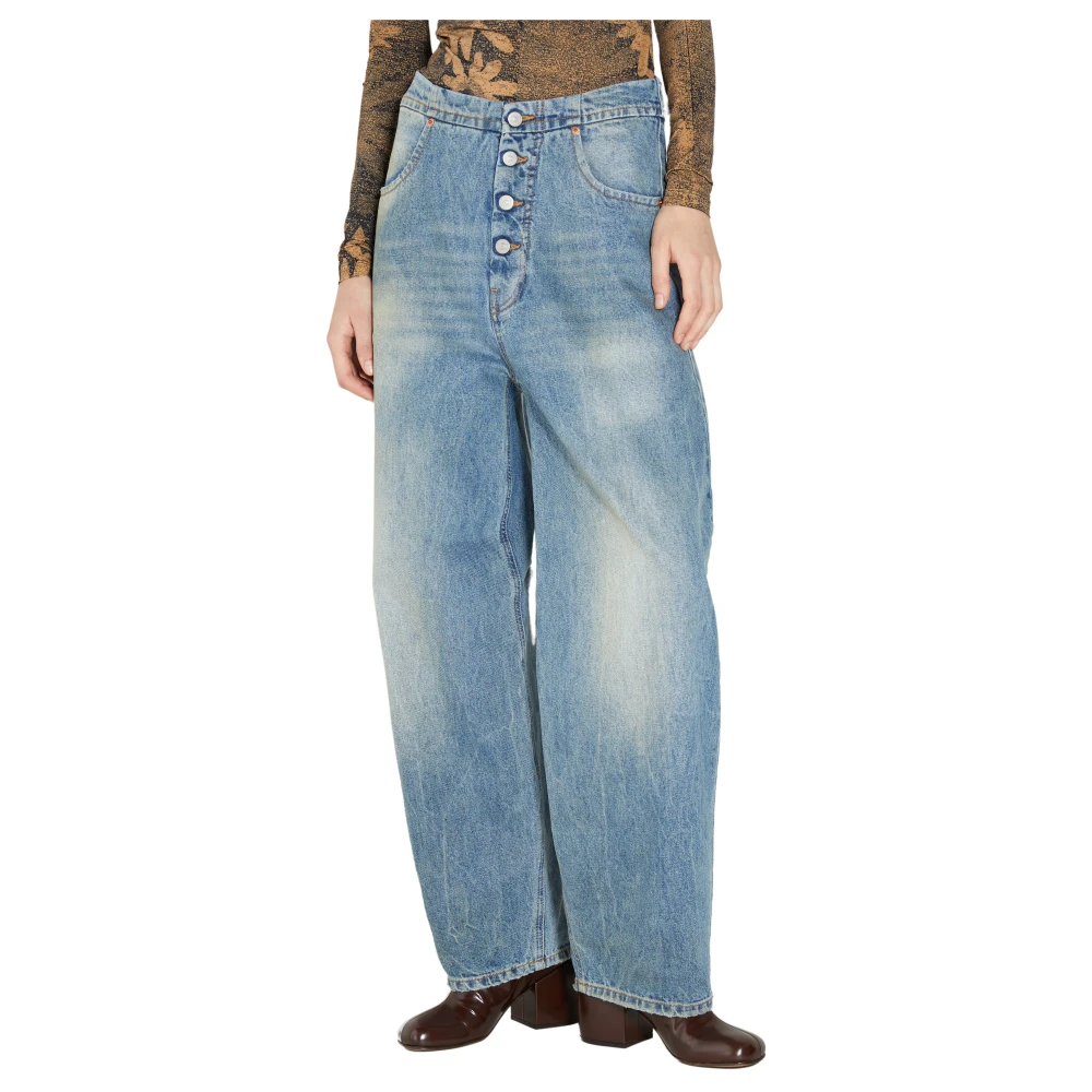 MM6 Maison Margiela Tapered Jeans med Knappgylf och Tvättat Motiv Blue, Dam