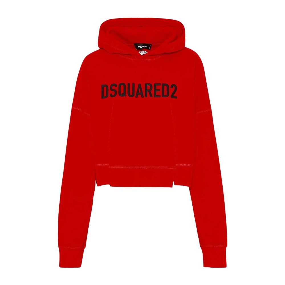 Dsquared2 Logo-Print Cropped Hoodie Red Dames