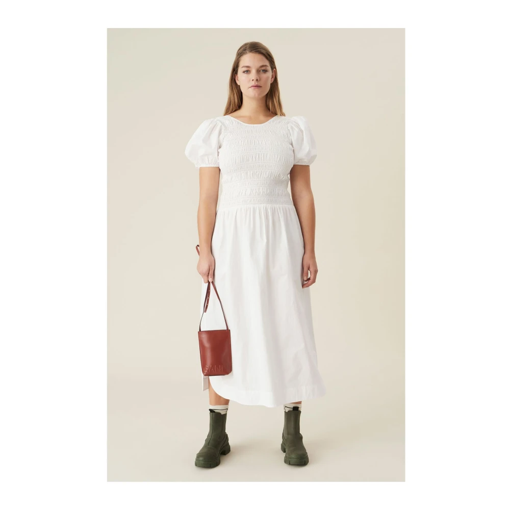 Ganni Witte Katoenen Poplin Thee Jurk White Dames