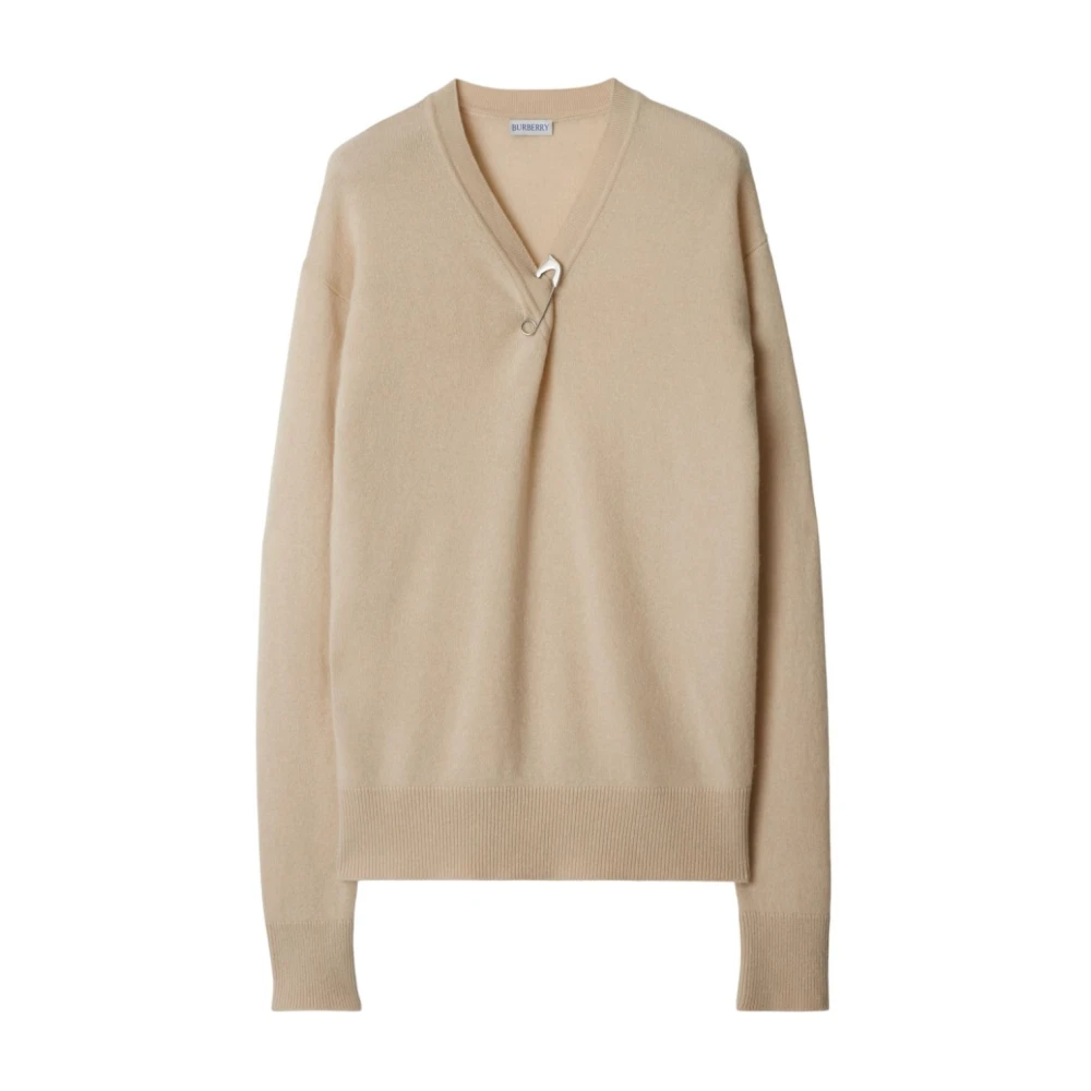 Burberry Beige Cashmere V-Hals Trui Brown Dames