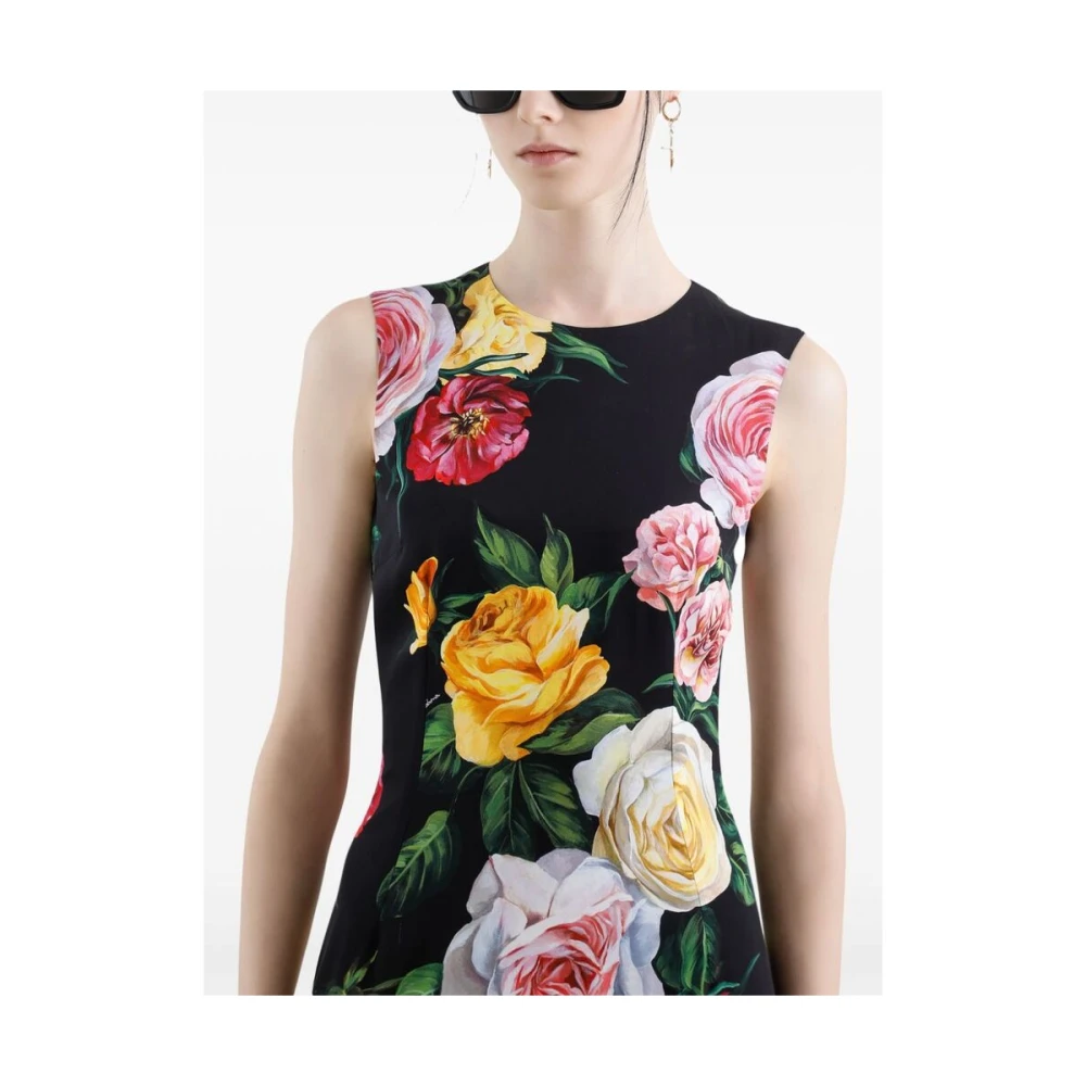 Dolce & Gabbana Bloemenprint Mouwloze Zwarte Jurk Multicolor Dames