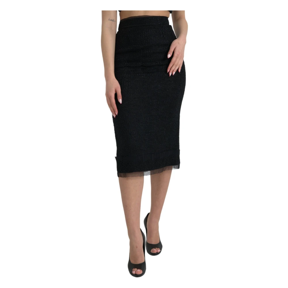 Dolce & Gabbana Women's Black High Waist Midi Skirt