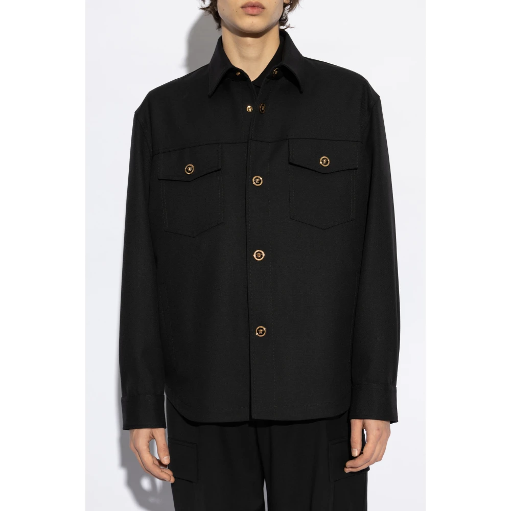 Versace Wollen jas met zakken Black Heren