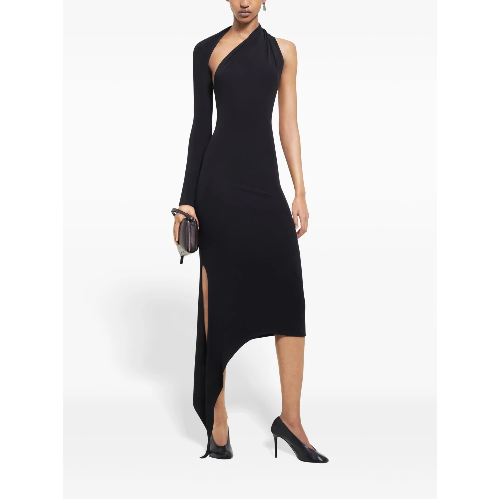 Courrèges Asymmetrische Zwarte Crepe Jurk Black Dames