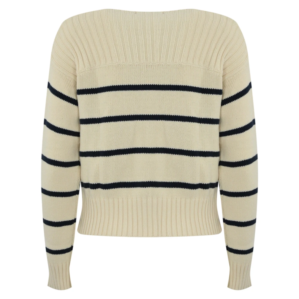 Max Mara Weekend Gestreepte katoenen trui met geribbelde details Beige Dames
