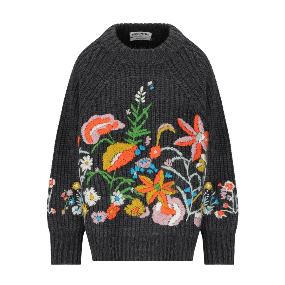 Essentiel Antwerp Donkergrijze Bloemrijke Crewneck Jumper Multicolor Dames