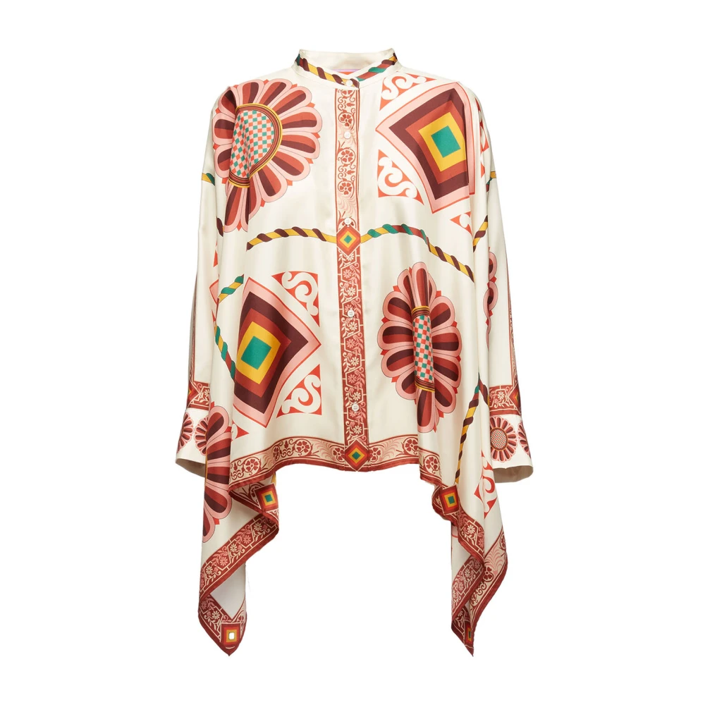 La DoubleJ Zijden Sjaal Shirt Neapolitaanse Tegels Multicolor Dames