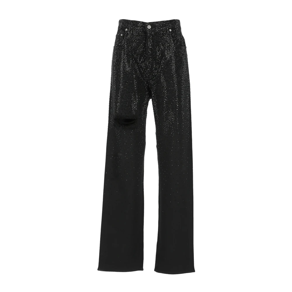 Golden Goose Zwarte katoenen jeans met strass-details Black Dames