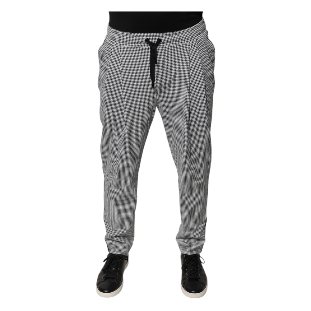 Dolce & Gabbana Gray Slim-Fit Trousers, Male, Xs, Black White Houndstooth Skinny Dress Trousers