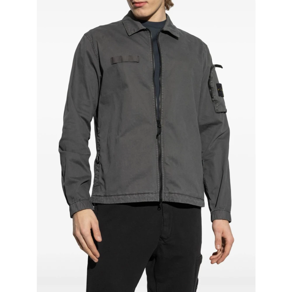 Stone Island Donkergrijze Stretch Katoenen Overhemdjasje Black Heren