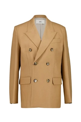 Camel Ull Dubbelknäppt Oversized Jacka