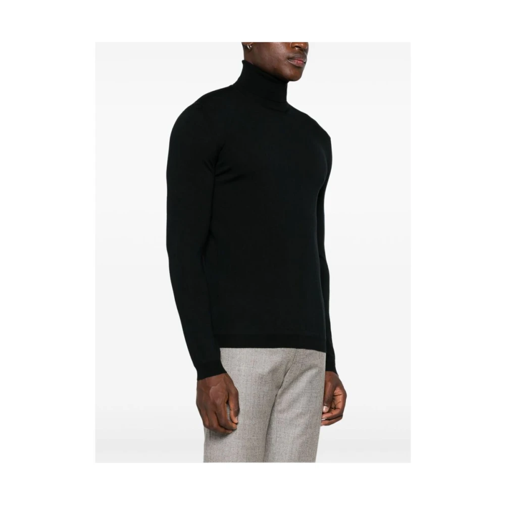 Goes Botanical Zwarte Merinowol Coltrui Sweater Black Heren