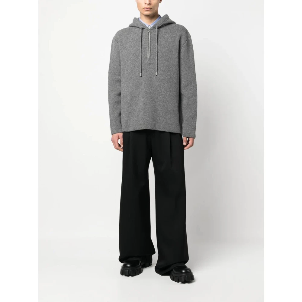 Lanvin Zwarte Wijde Pijp Broek van Wol Black Heren