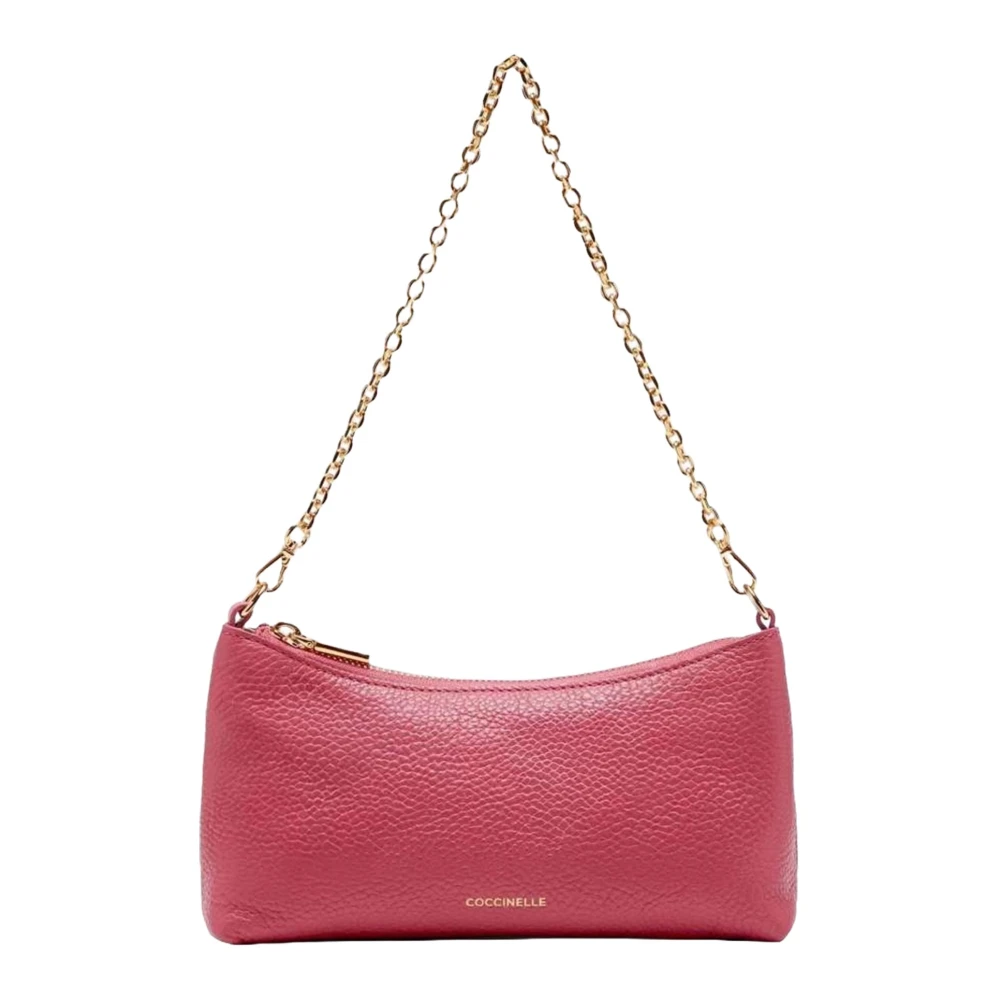 Coccinelle Stijlvolle Leren Schoudertas met Kettingriem Pink Dames