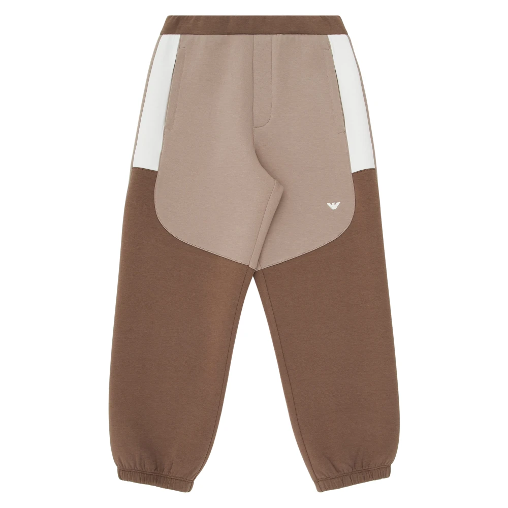 Emporio Armani Boys Brown Sweatpants, 8 Y, Colourblock Joggers Ss2025 Trendsetter