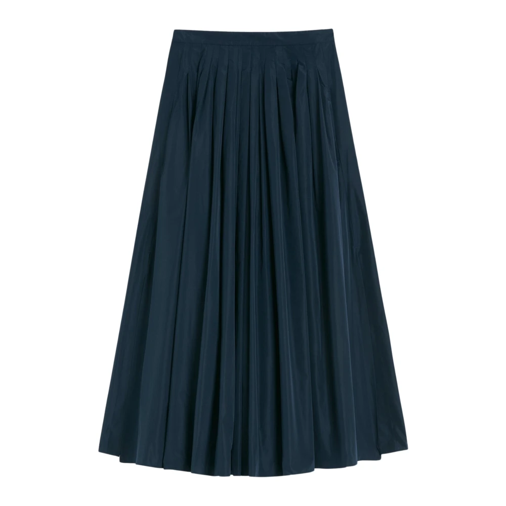 Max Mara Blue Wide Pleated Midi Skirt - Female - Midi Skirts - M - Skirts