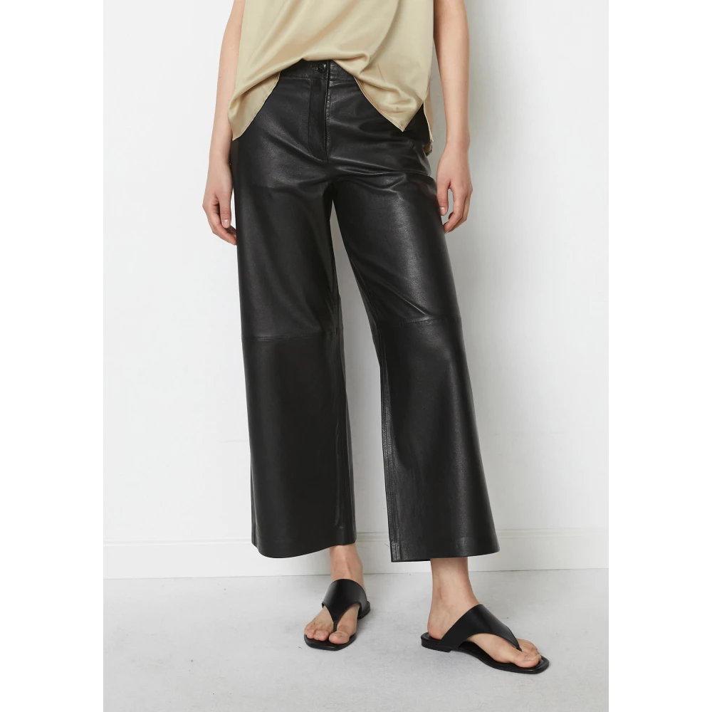 Marc O'Polo Leren culotte wijd Black Dames