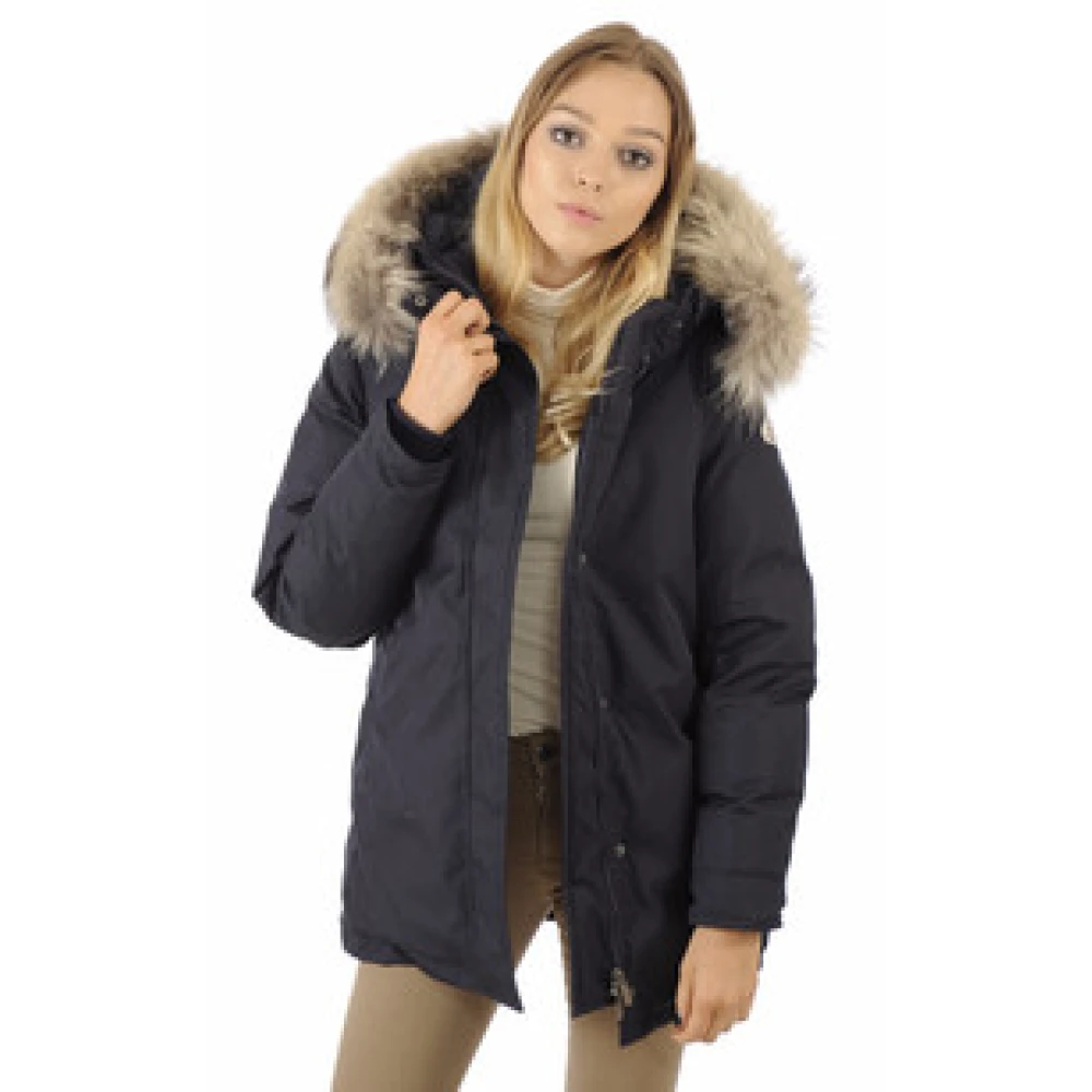 Pyrenex Bordeaux Admiral Parka met wasbeer bont Blue Dames