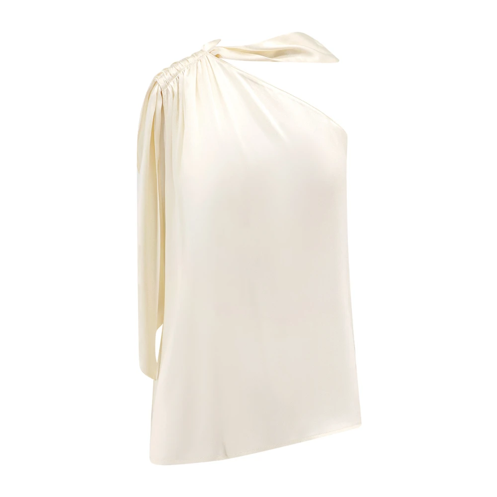 Semicouture Elegant One-Shoulder Satin Top White Dames