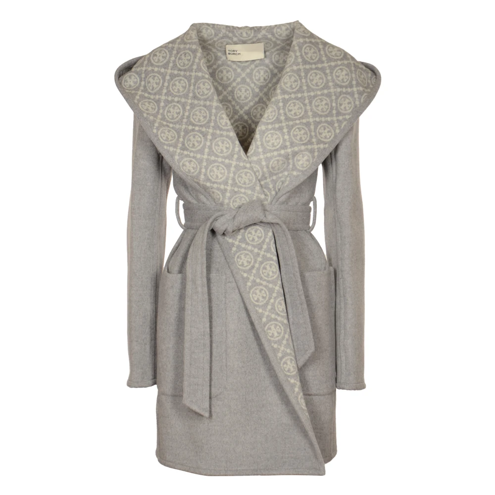 TORY BURCH Wollen jas met capuchon Gray Dames