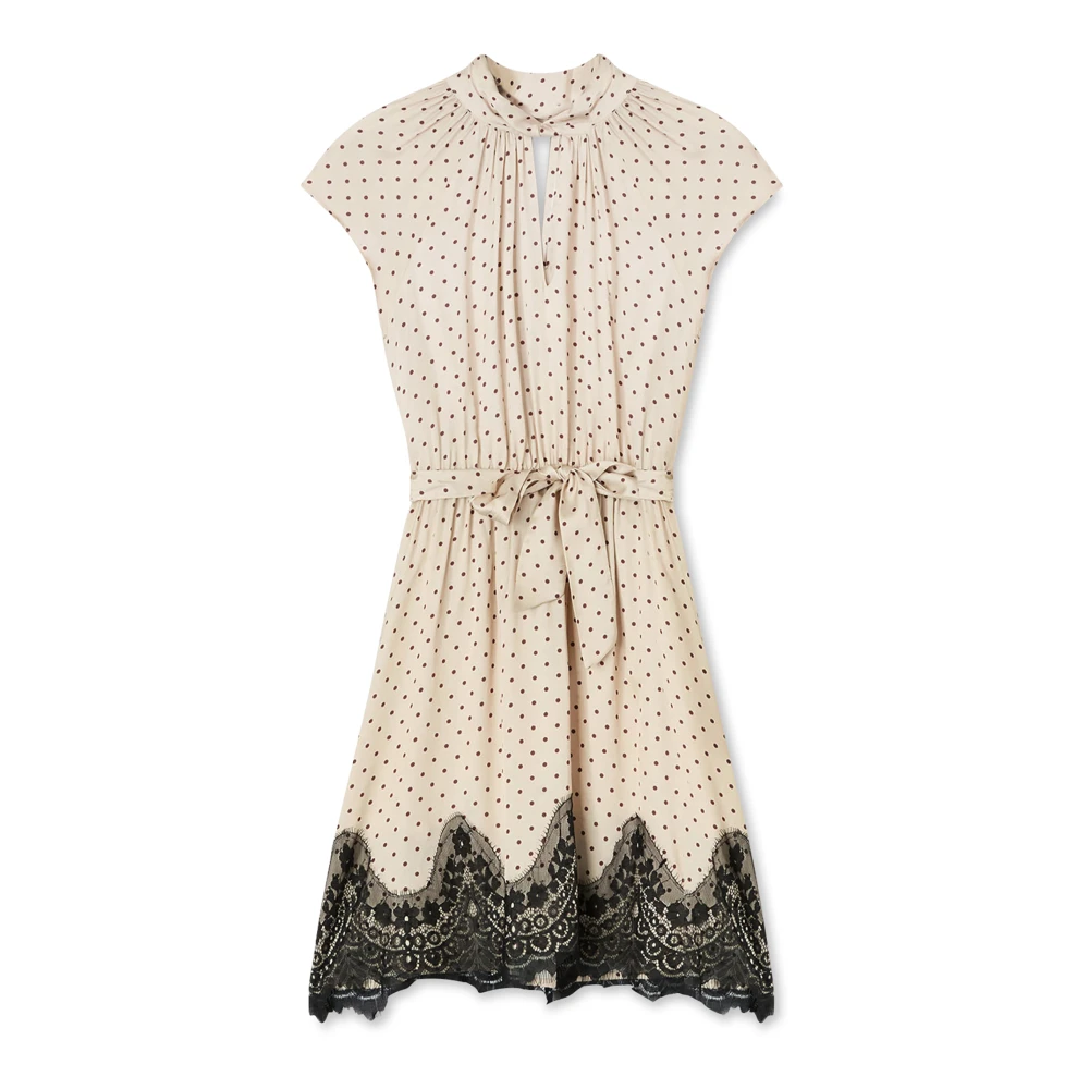 Motivi Femme Blanc - Robe Courte En Satin À Pois Et Dentelle - Robes - Taille: 36 Fr