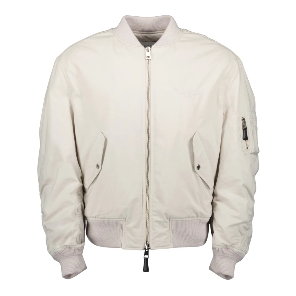 Givenchy Men's Beige Cotton Ribbed Collar Bomber Jacket