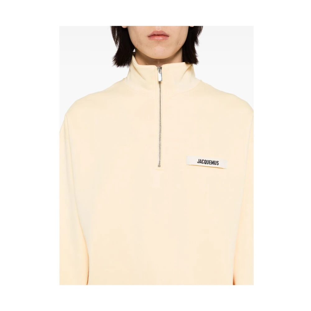 Jacquemus Beige Zip Sweater Drop Shoulder Yellow Heren
