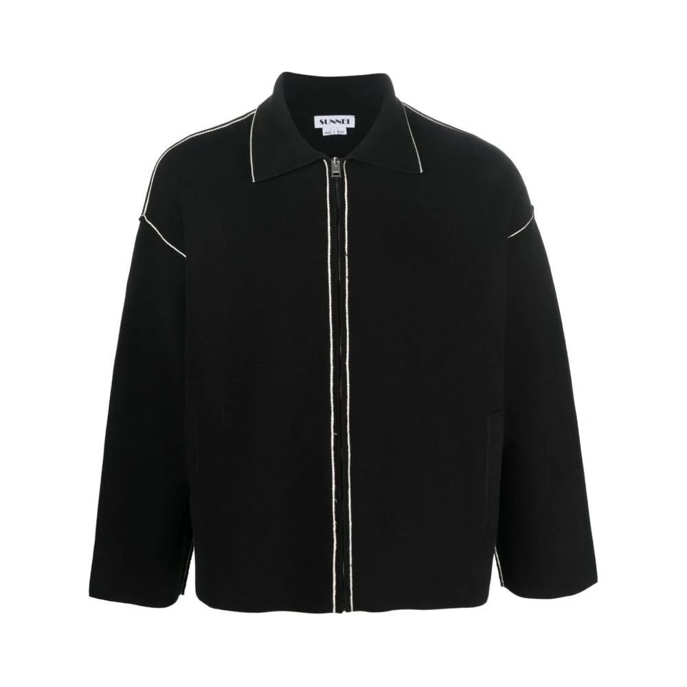 Sunnei Svart zip-up sweatshirt med dekorativ söm Black, Herr