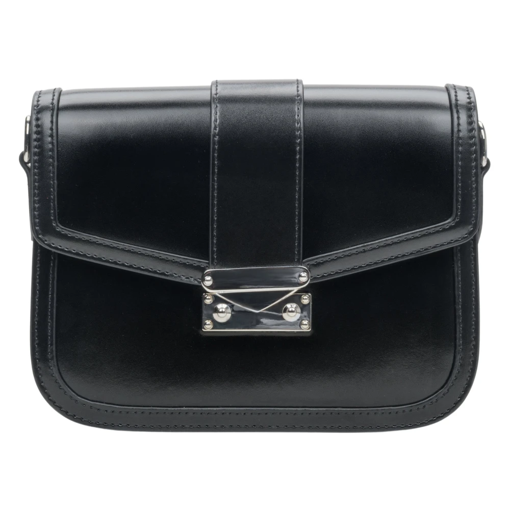 Estro Luxe Zwarte Leren Handtas met Zilveren Hardware Black Dames