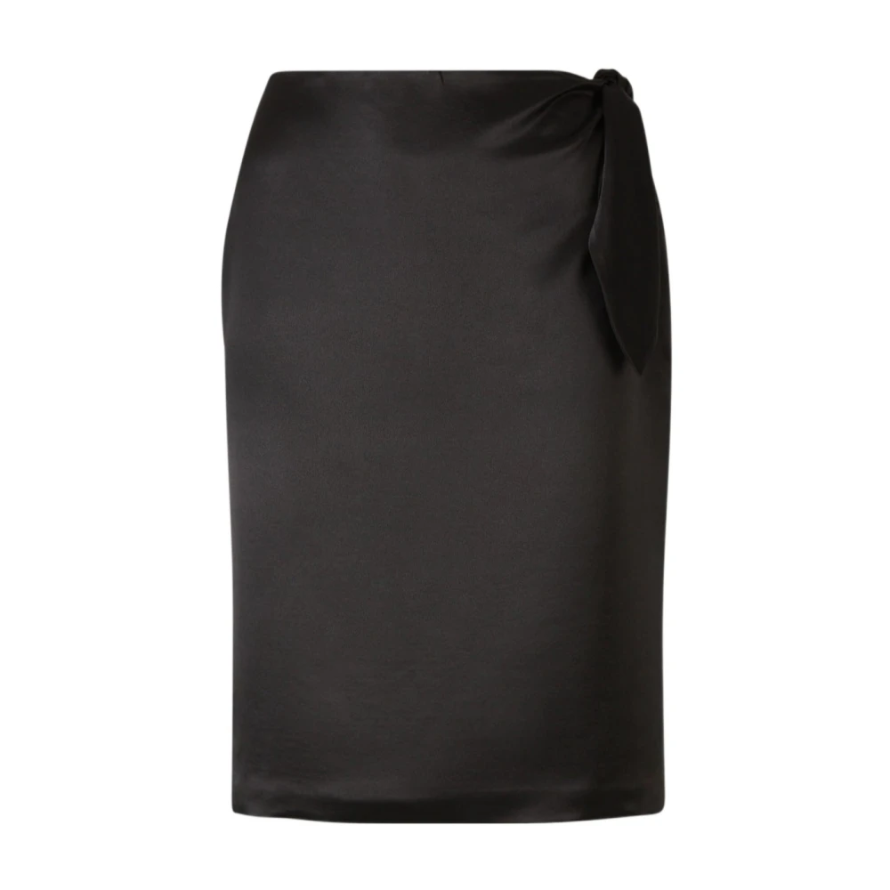 Saint Laurent Rechte Midi Rok met Taille Strik Black Dames