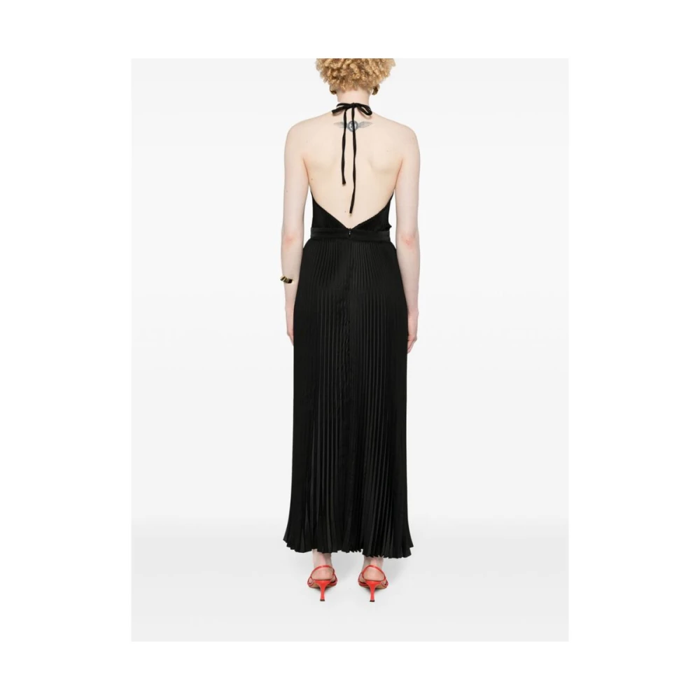 L'idée Zwarte Plissé Halternek Jurk met V-Rug Black Dames