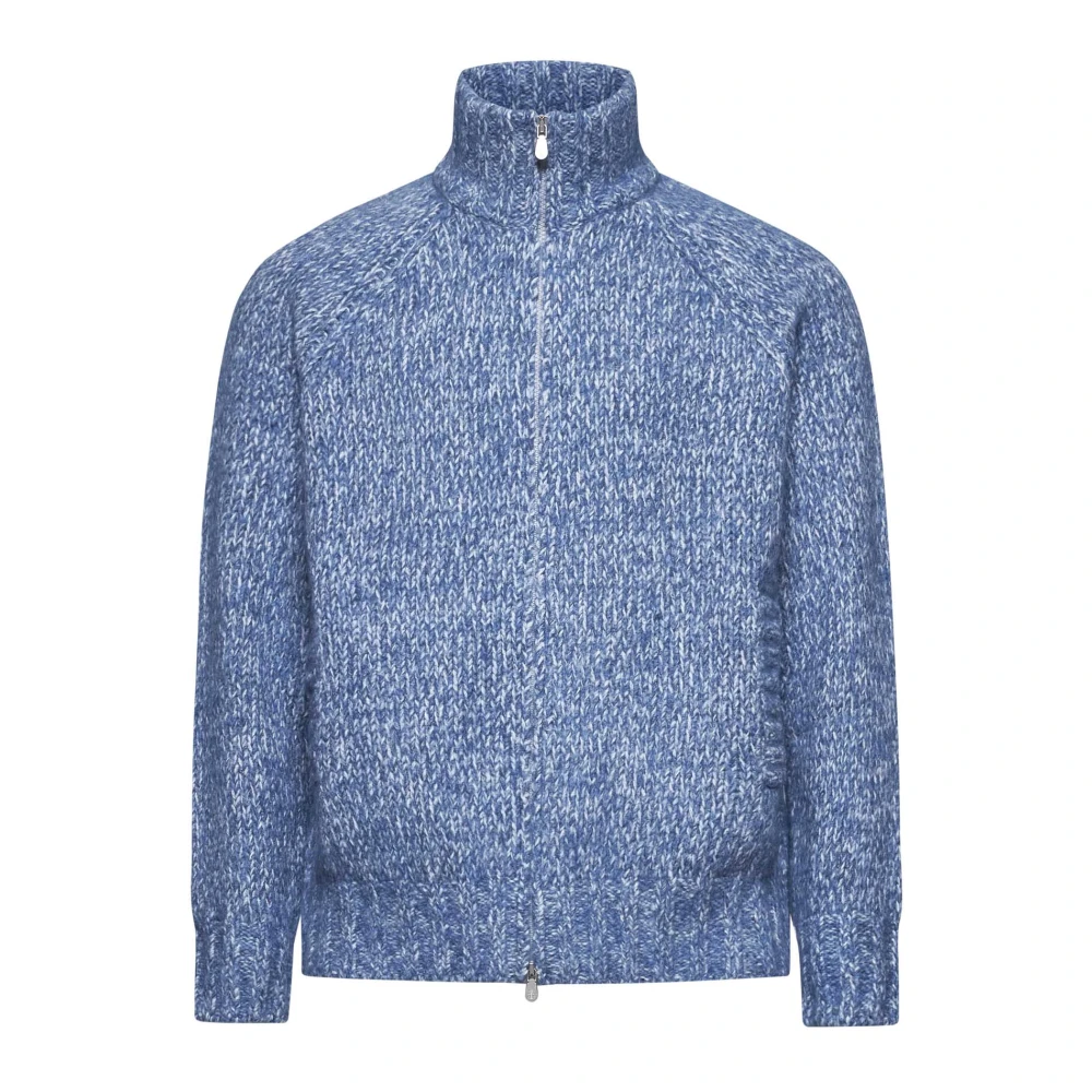 BRUNELLO CUCINELLI Blauwe Zip Trui Raglan Stijl Blue Heren