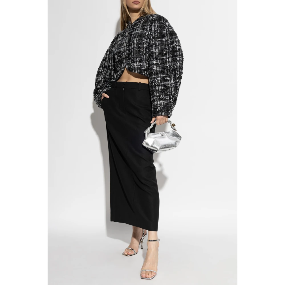 Rotate Birger Christensen Tweed Blazer met Glanzende Applicaties Black Dames