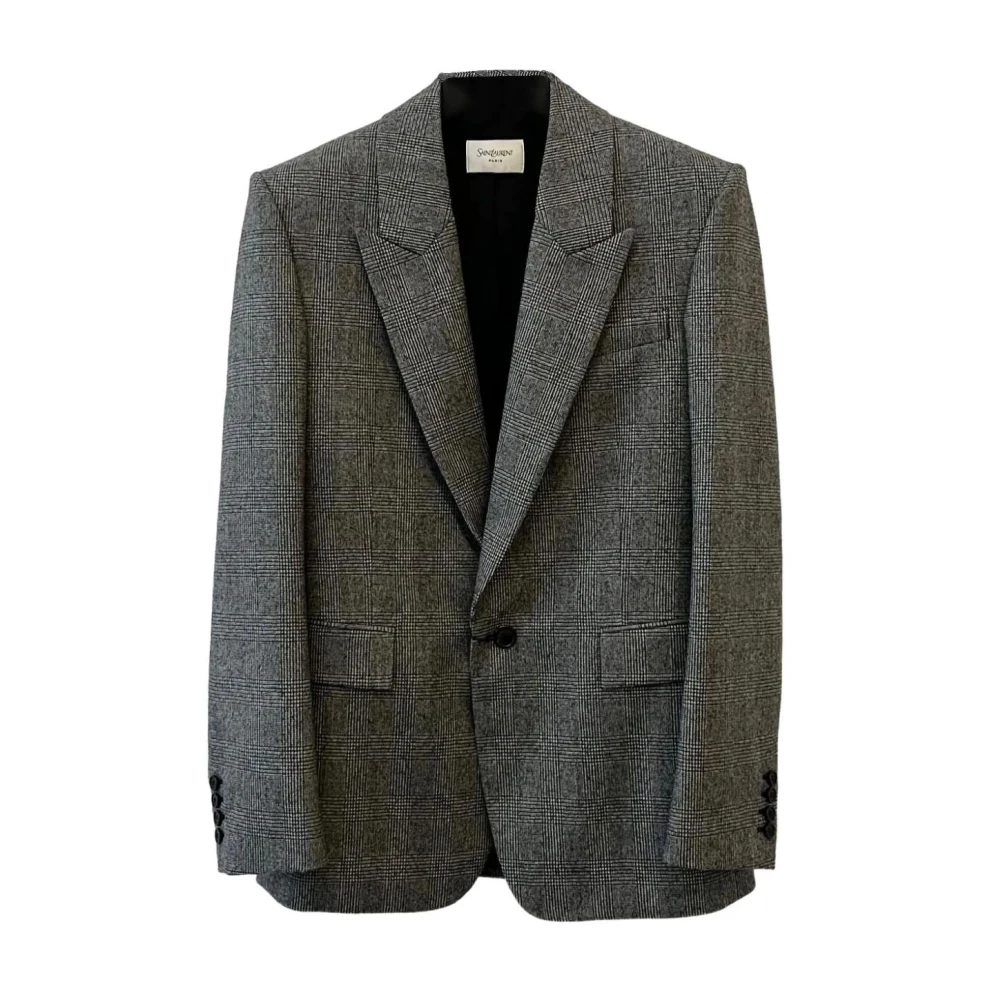 Saint Laurent Men's Gray Blazers, L, Checked Blazer