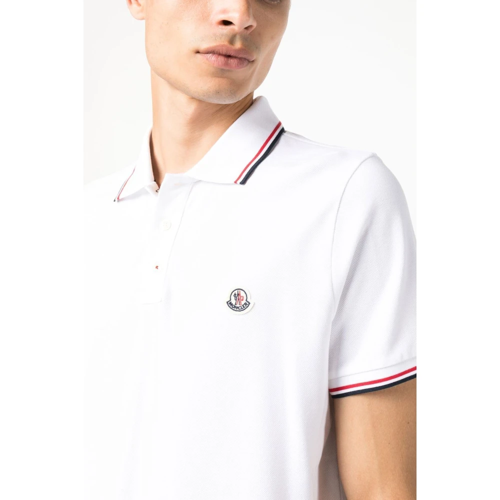 Moncler Gestreept Logo Patch Poloshirt White Heren