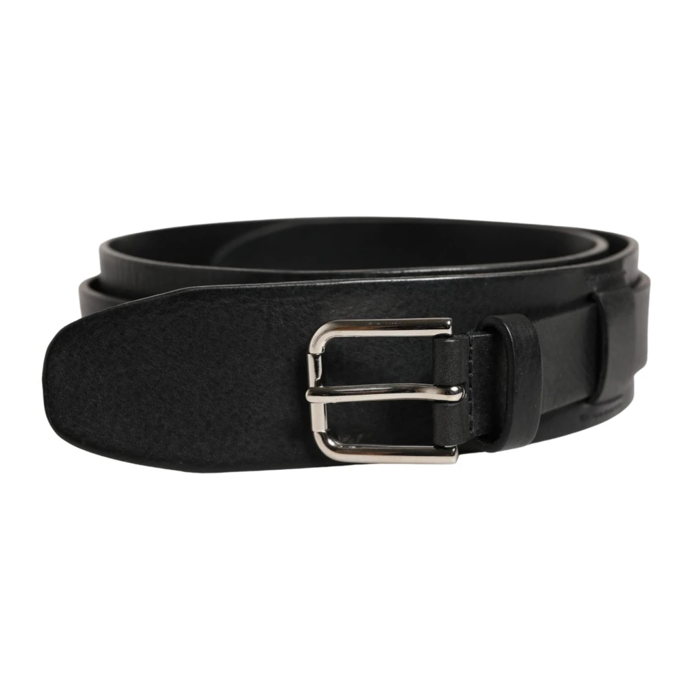Dolce & Gabbana Men's Black Classic Leather Metal Buckle Belt
