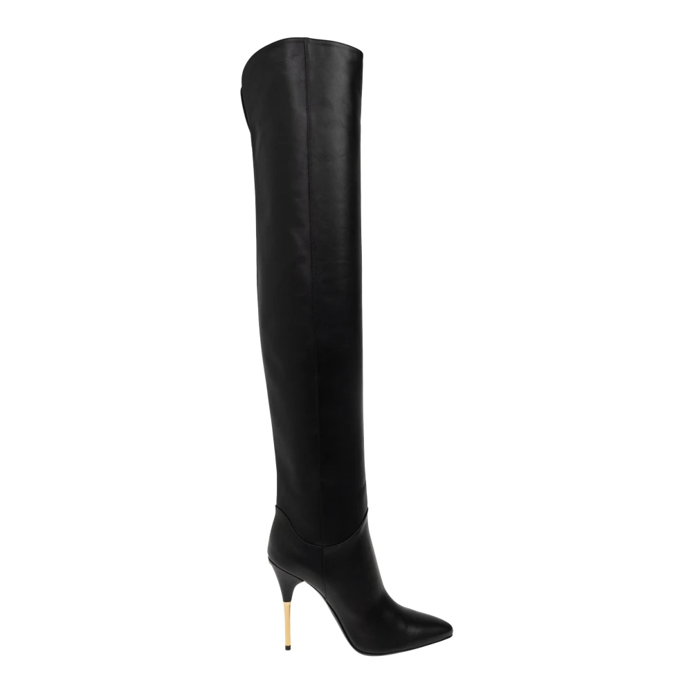 Valentino Garavani Leather Heeled Boots - Female - Over-The-Knee Boots - Black - 3 Uk - Shoes