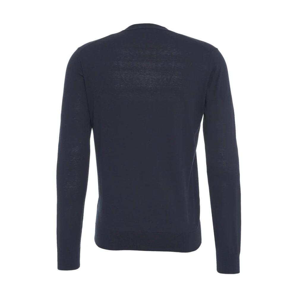 Paolo Pecora Blauwe Gebreide Trui Pullover Klassieke Ronde Hals Blue Heren