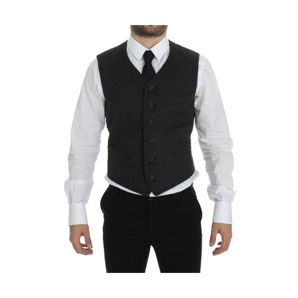 Dolce & Gabbana Elegante Grijze Wollen Blend Jurk Vest Gray Heren