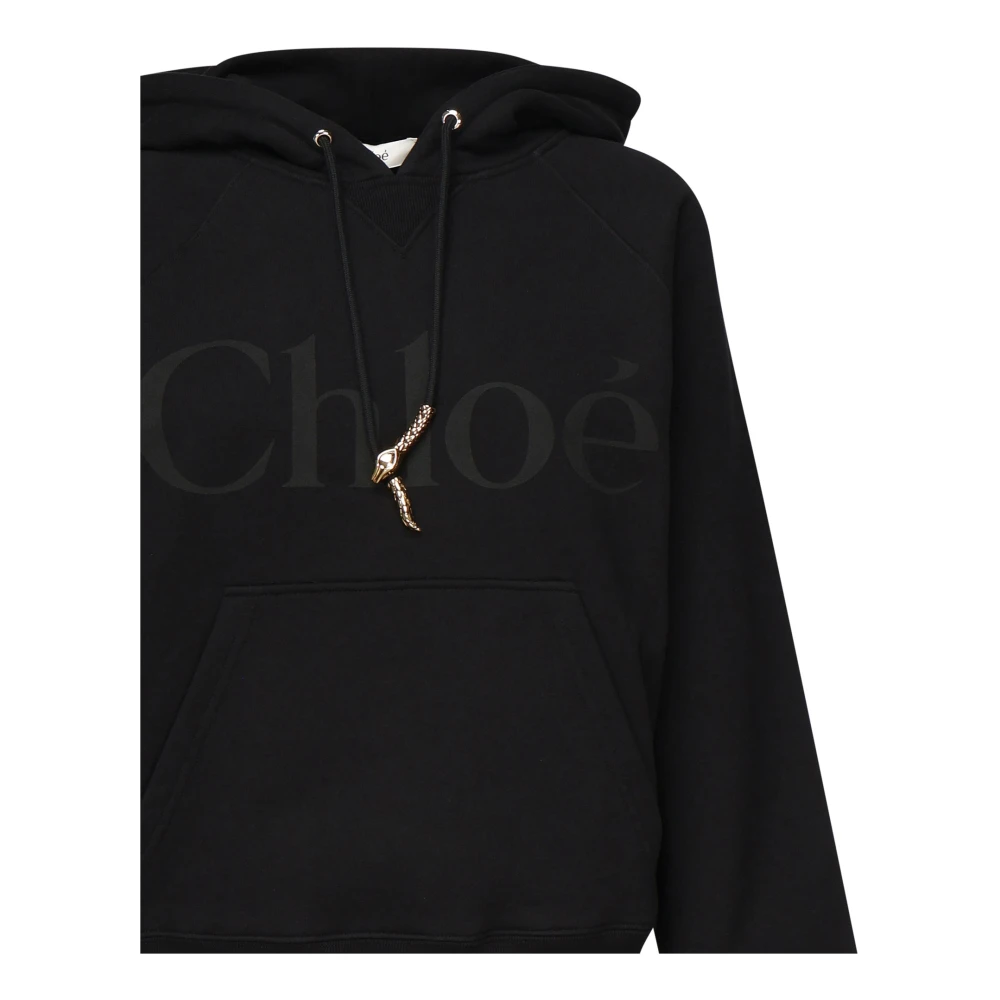Chloé Zwarte Sweater met Capuchon en Slang Koord Black Dames