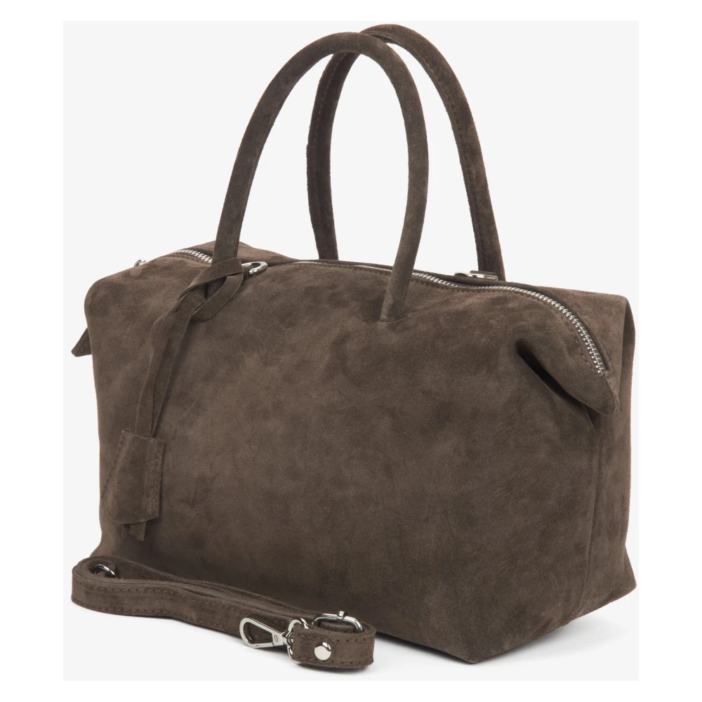 Estro Donkerbruine Satchel Handtas voor Vrouwen gemaakt van Premium Italiaans Echt Velours Brown Dames