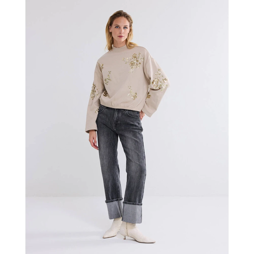 Summum Woman Versierde Crop Sweater Beige Dames
