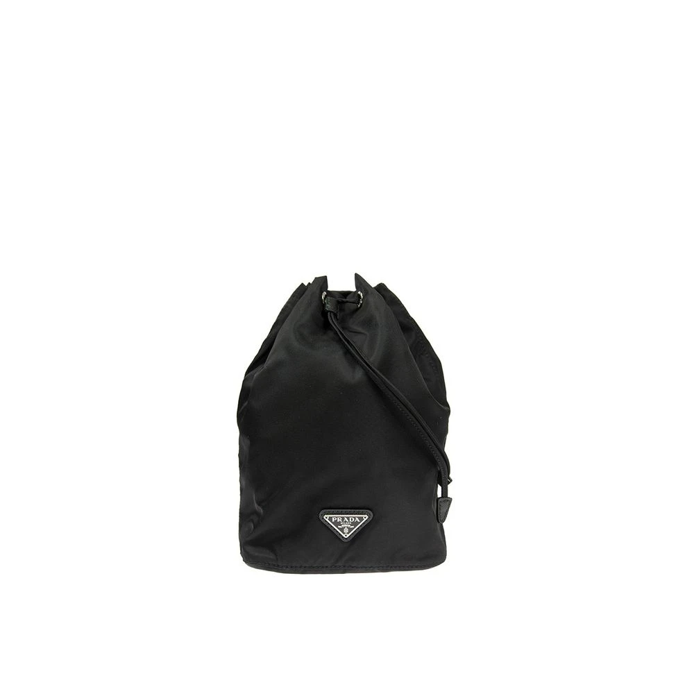 Prada Women's Black Nylon And Leather Drawstring Pouch - Bucket Bags - One Size - Bags
