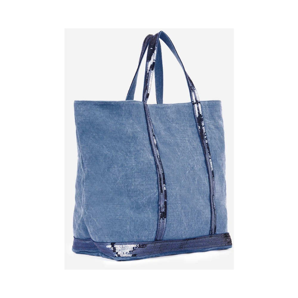 Vanessa Bruno Blauwe Pailletten Linnen Shopper Blue Dames