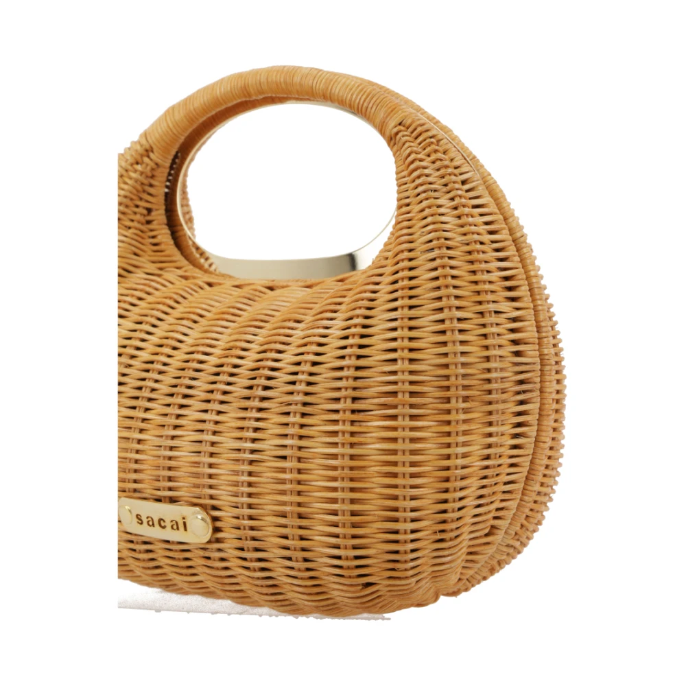 Sacai Natuurlijke Rieten Handtas met Metalen Logo Brown Dames