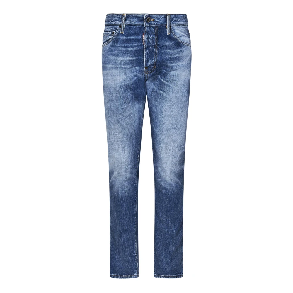 Dsquared2 Blauwe Jeans met Rood Logo Label Blue Heren